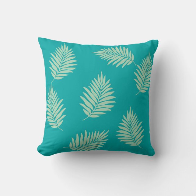 Almofada  Travesseiro Quadrado Folhas Azul Turquesa 40cm x  (Frente)