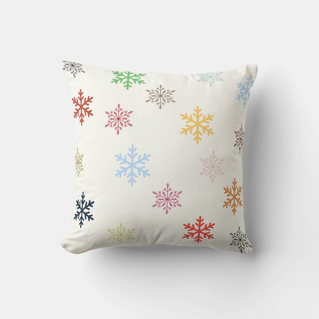 Almofada Travesseiro Quadrado Multicolor Snowflakes (Frente)