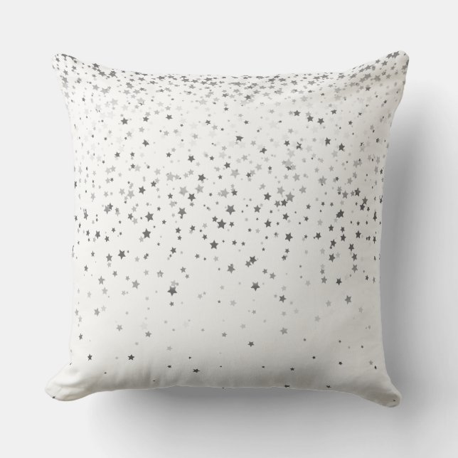 Almofada Travesseiro Quadrado Pequeno Estrelas Prata Branco (Frente)