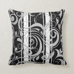 Almofada Travesseiro Quadrado Preto Branco Floral Redemoinh