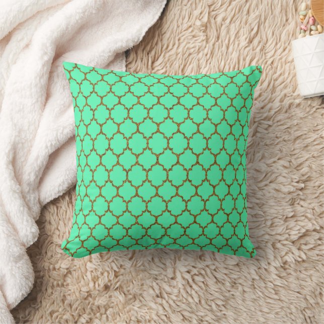 Almofada Travesseiro Quatrefoil Verde Primavera Dourado (Cobertor)