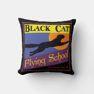 Almofada Travesseiro retro da escola de vôo do gato preto