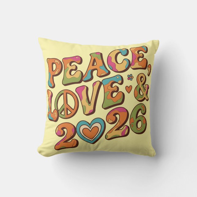 Almofada Travesseiro Retro Groovy Paz Amor 2026 (Frente)