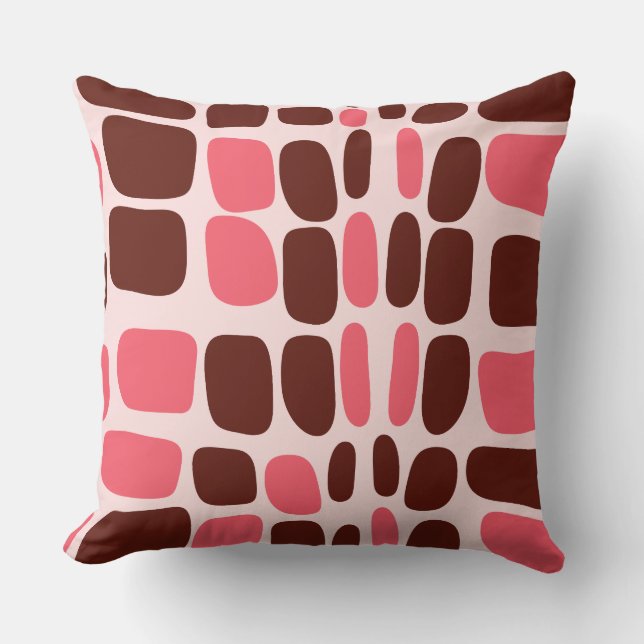 Almofada Travesseiro Retrô Mod Rosa e Chocolate Geométrico (Frente)