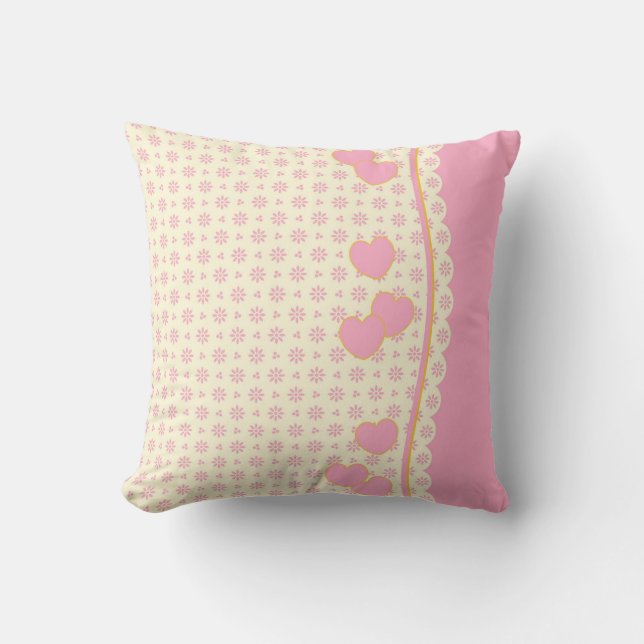 Almofada Travesseiro Reversible Pink and White Eyelet Heart (Frente)