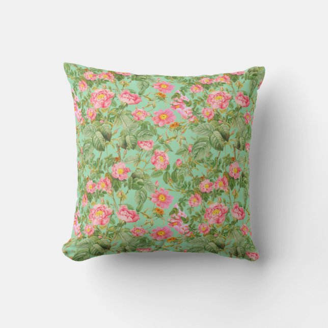 Almofada Travesseiro Rosa Vintage em Aqua Mint (Frente)