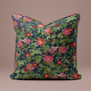 Almofada Travesseiro Rosa Vintage em Azul Meia-Noite