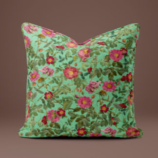 Almofada Travesseiro Rosa Vintage Rosa Silvestre em Aqua Mi