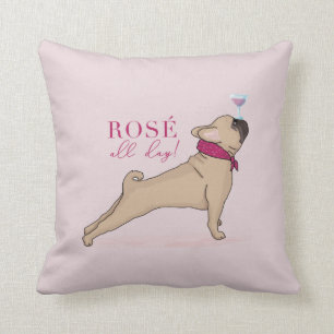 Almofada Travesseiro Rosé do buldogue francês o dia intei