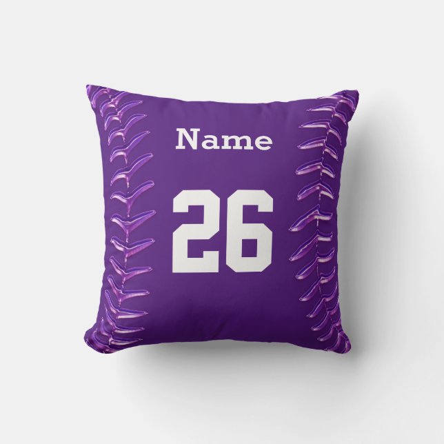 Almofada Travesseiro roxo e branco do softball, NOME e (Frente)