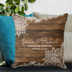 Almofada Travesseiro Rustic Barn Wood and Lace Wedding