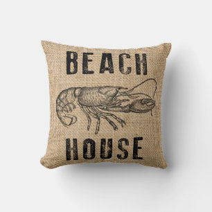 Almofada Travesseiro Rustic Summer Burlap, Lagosta da Casa