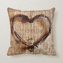Almofada Travesseiro Rustic Twine Heart Faux Burlap Jute Co