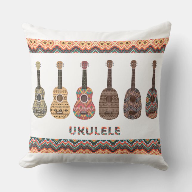Almofada Travesseiro Seis Padrões de Ukulele (Frente)