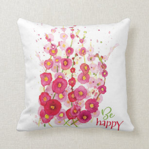 Almofada Travesseiro - Seja feliz Hollyhocks