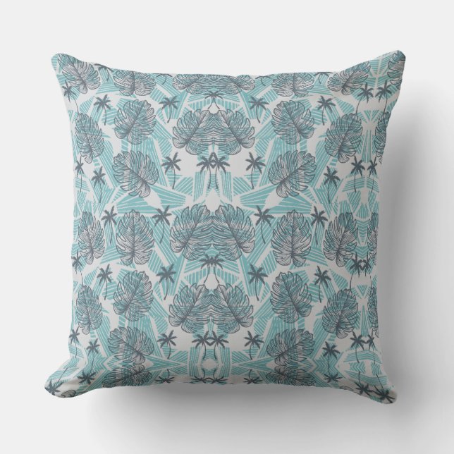 Almofada Travesseiro sem costura com folhas azuis (Frente)