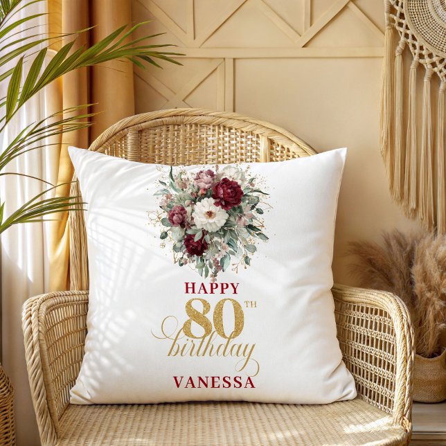Almofada Travesseiro Sofisticado de 80º Aniversário em Borg (Sophisticated Burgundy 80th Birthday Pillow)