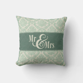 Almofada Travesseiro "Sr. e Sra." Green Damask, personaliza