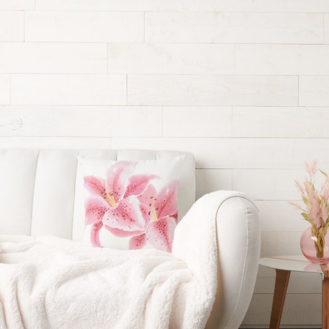 Almofada Travesseiro Stargazer Lily Watercolor (Sofá)