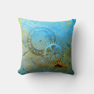 Almofada Travesseiro Steampunk Gears Aqua