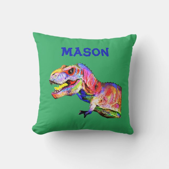 Almofada Travesseiro T-Rex de Nome Personalizado para Crian (Frente)
