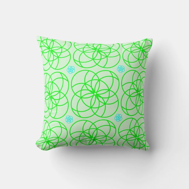 Almofada Travesseiro verde com flores geométricas verdes e  (Frente)