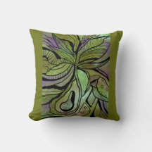 Travesseiro verde-oliva com design floral abstrato