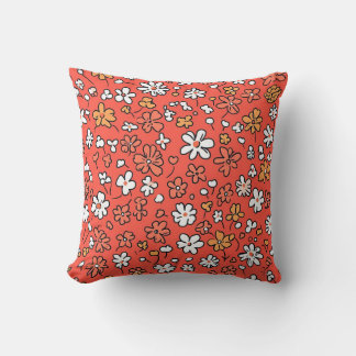 Almofada Travesseiro vermelho coral com flores brancas e ro
