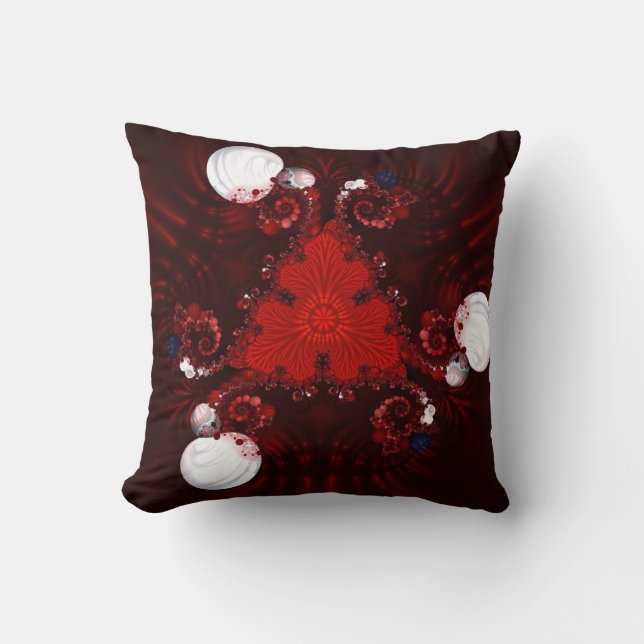 Almofada travesseiro vermelho de arte fractal branco e azul (Frente)