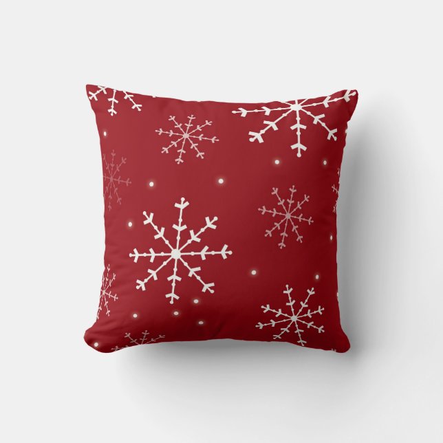 Almofada Travesseiro vermelho e branco do floco de neve (Frente)