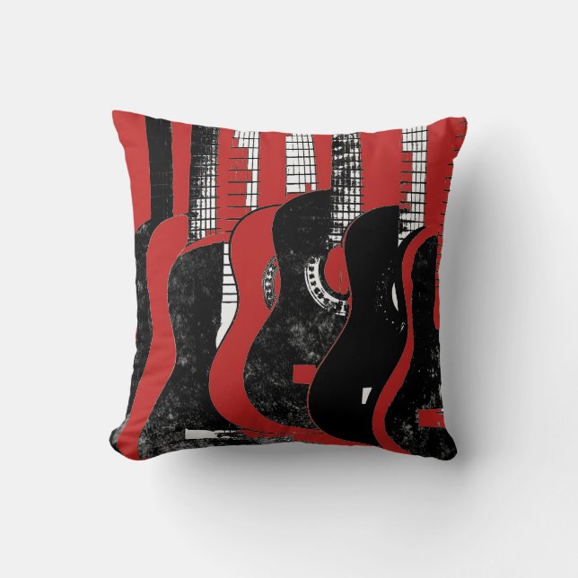 Almofada Travesseiro vermelho e preto das guitarra (Frente)