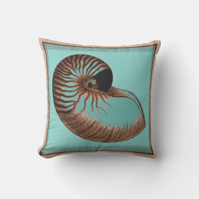 Almofada Travesseiro Vintage Aqua Chambered Nautilus Shell (Frente)