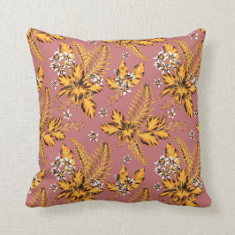 Almofada Travesseiro Vintage Barkcloth-look Mustard e Coral