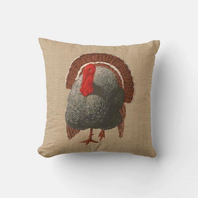 Almofada Travesseiro Vintage Turkey em faux Burlap (Frente)