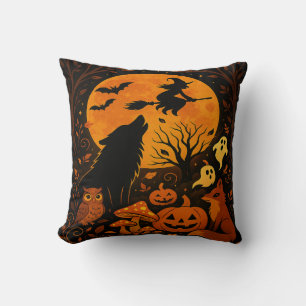 Almofada Travesseiro Voador de Halloween com Bruxa e Lua