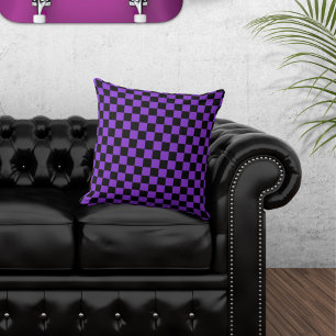 Almofada Travesseiro Xadrez Preto e Roxo