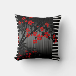 Almofada Travesseiros Asiáticos Preto Vermelho Flor de Bamb