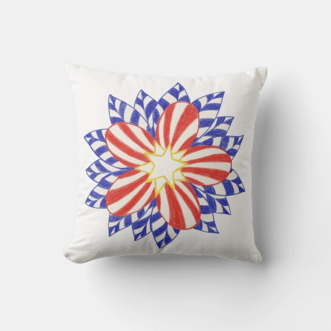 Almofada Travesseiros de Flor Azul Branco Vermelho Patrióti (Frente)