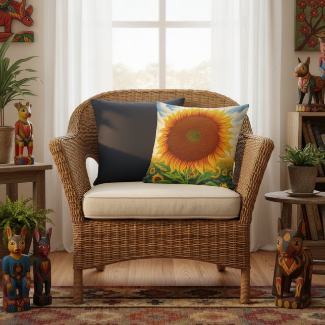 Almofada Travesseiros de girassol ao ar livre - Impressão d (Large sunflower throw pillow.)