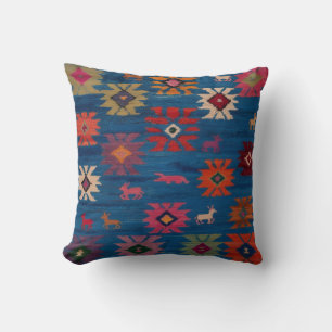 Almofada Travesseiros de Kilim Azul Autêntico: Arte Tecida
