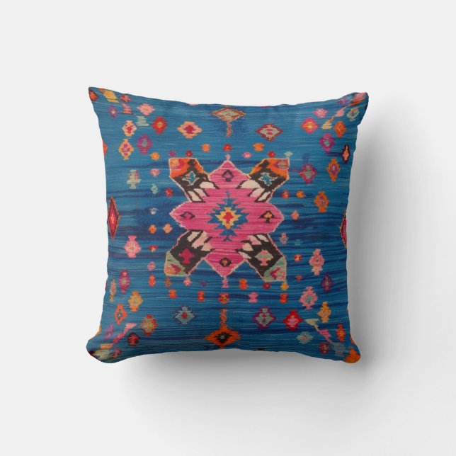 Almofada Travesseiros de Kilim Azul para Espaços Externos:  (Frente)