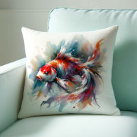 Travesseiros de Peixe Koi com Aquarela Japonesa