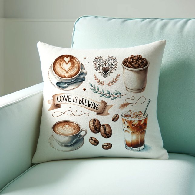 Almofada Travesseiros decorativos para Bares de café domést (Coffee lover gift ideas love is brewing throw pillow by Do Tell A Belle)