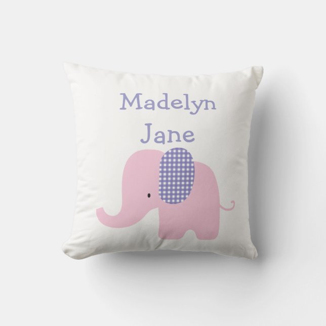 Almofada Travesseiros personalizados do bebê elefante roxo (Frente)
