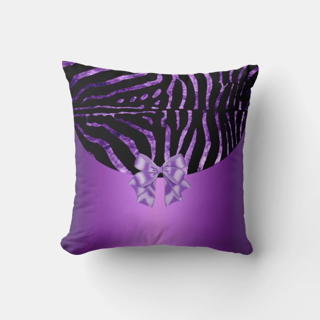 Almofada Travesseiros Zebra Preto Roxo Rosa Listra Laço (Frente)