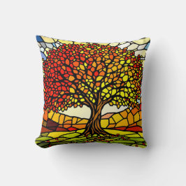 Almofada Tree of Life Shattered Glass Mosaic Autumn Colors