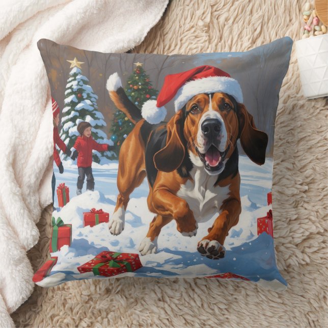 Almofada Treeing Walker Coonhound Neve com Chapéu de Natal (Cobertor)