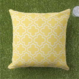Almofada Trellis de Quatrefoil Branco Amarelo Brilhante