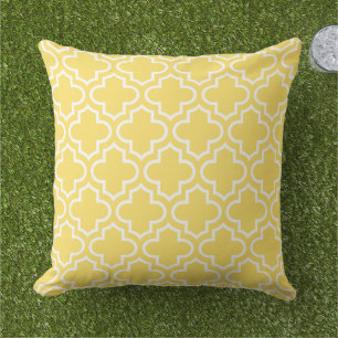 Almofada Trellis de Quatrefoil Branco Amarelo Brilhante