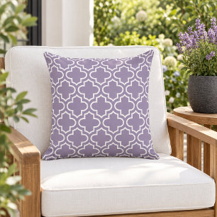 Almofada Trellis de Quatrefoil Branco Lavanda Clássico